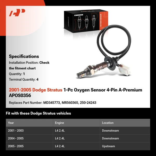 2001-2005 Dodge Stratus 1-Pc Oxygen Sensor 4-Pin A-Premium APOS0356