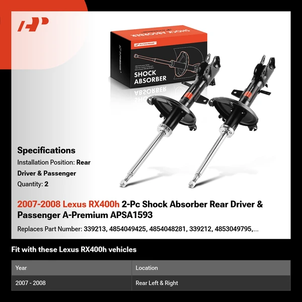 2007-2008 Lexus RX400h 2-Pc Shock Absorber Rear Driver & Passenger A-Premium APSA1593