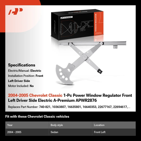 2004-2005 Chevrolet Classic 1-Pc Power Window Regulator Front Left Driver Side Electric A-Premium APWR2876