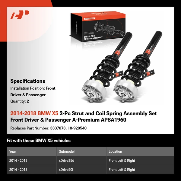 2014-2018 BMW X5 2-Pc Strut and Coil Spring Assembly Set Front Driver & Passenger A-Premium APSA1960