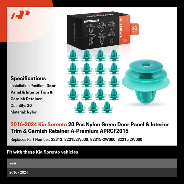 2016-2024 Kia Sorento 20 Pcs Nylon Green Door Panel & Interior Trim & Garnish Retainer A-Premium APRCF2015
