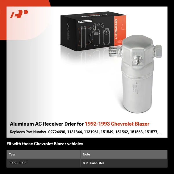 Aluminum AC Receiver Drier for 1992-1993 Chevrolet Blazer