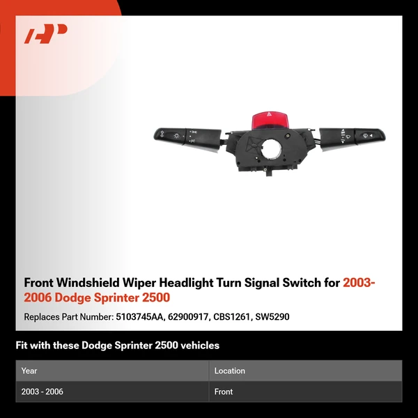 Front Windshield Wiper Headlight Turn Signal Switch for 2003-2006 Dodge Sprinter 2500
