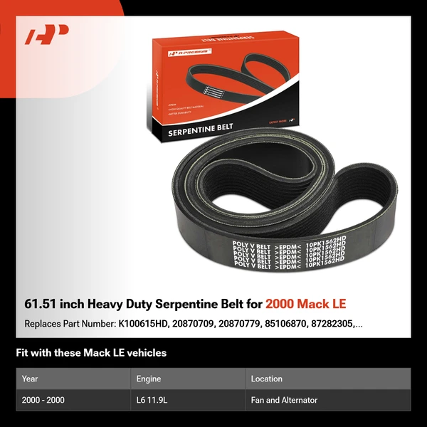 61.51 inch Heavy Duty Serpentine Belt for 2000 Mack LE