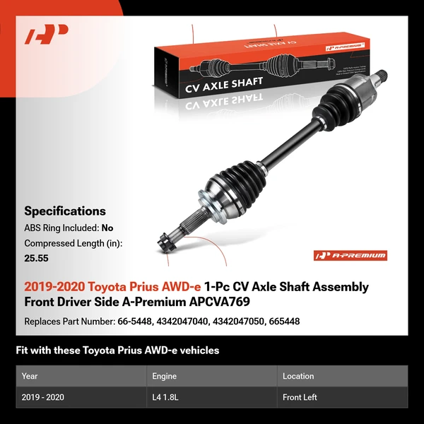 2019-2020 Toyota Prius AWD-e 1-Pc CV Axle Shaft Assembly Front Driver Side A-Premium APCVA769