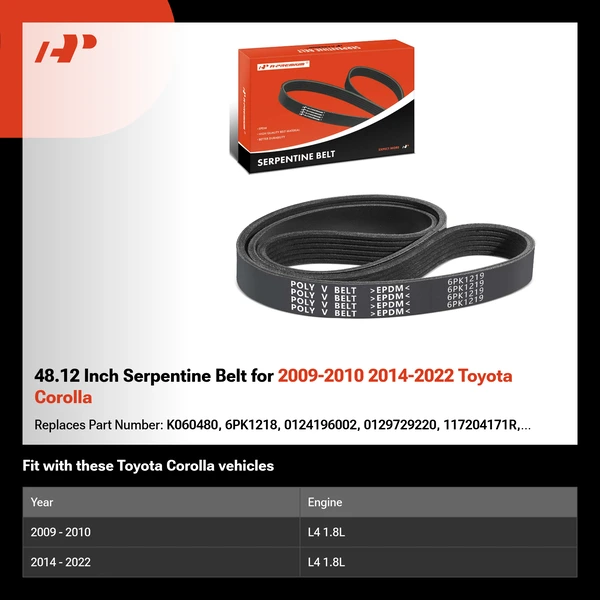 48.12 Inch Serpentine Belt for 2009-2010 2014-2022 Toyota Corolla