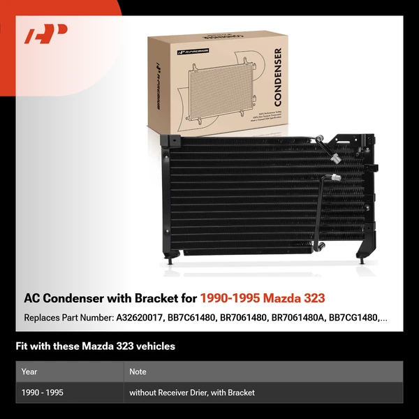 AC Condenser with Bracket for 1990-1995 Mazda 323