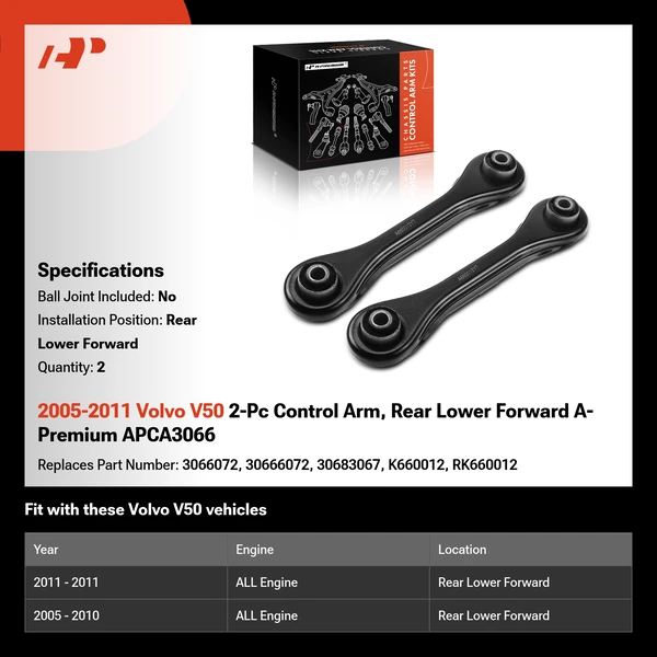 2005-2011 Volvo V50 2-Pc Control Arm, Rear Lower Forward A-Premium APCA3066