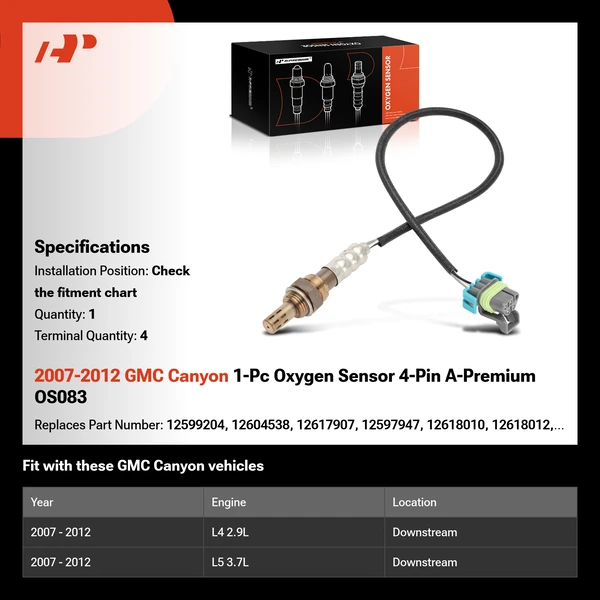 2007-2012 GMC Canyon 1-Pc Oxygen Sensor 4-Pin A-Premium OS083