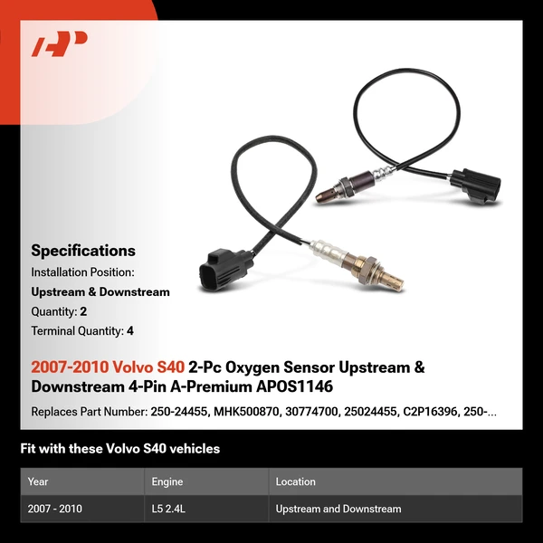 2007-2010 Volvo S40 2-Pc Oxygen Sensor Upstream & Downstream 4-Pin A-Premium APOS1146