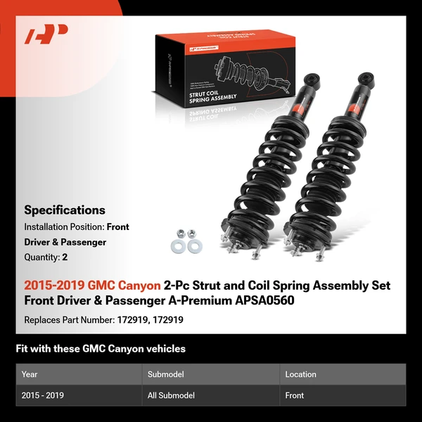 2015-2019 GMC Canyon 2-Pc Strut and Coil Spring Assembly Set Front Driver & Passenger A-Premium APSA0560