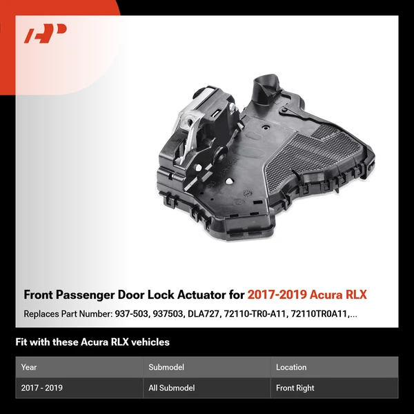 Front Passenger Door Lock Actuator for 2017-2019 Acura RLX