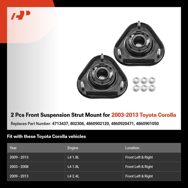 2 Pcs Front Suspension Strut Mount for 2003-2013 Toyota Corolla