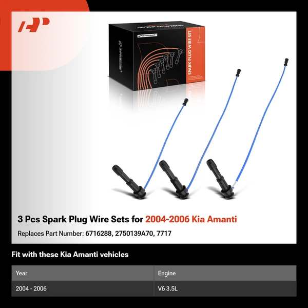 3 Pcs Spark Plug Wire Sets for 2004-2006 Kia Amanti