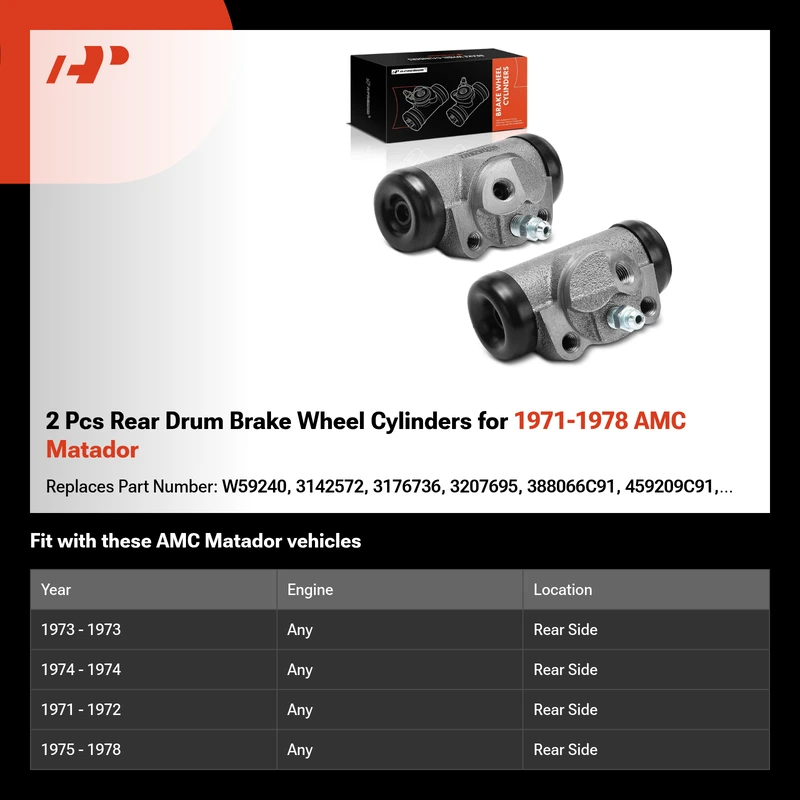 2 Pcs Rear Drum Brake Wheel Cylinders for 1971-1978 AMC Matador