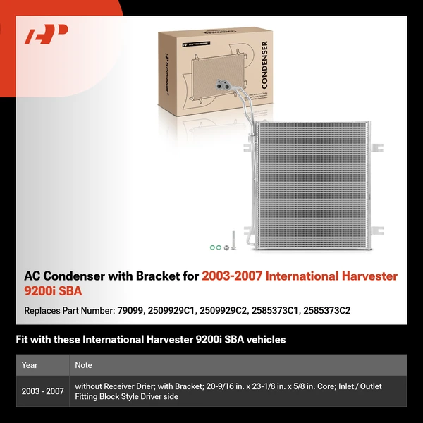 AC Condenser with Bracket for 2003-2007 International Harvester 9200i SBA