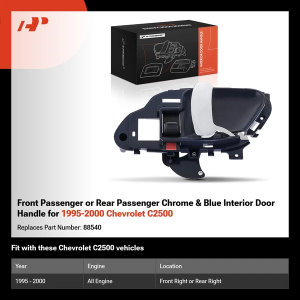 Front Passenger or Rear Passenger Chrome & Blue Interior Door Handle for 1995-2000 Chevrolet C2500