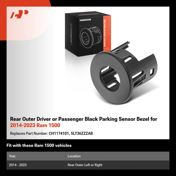 Rear Outer Driver or Passenger Black Parking Sensor Bezel for 2014-2023 Ram 1500
