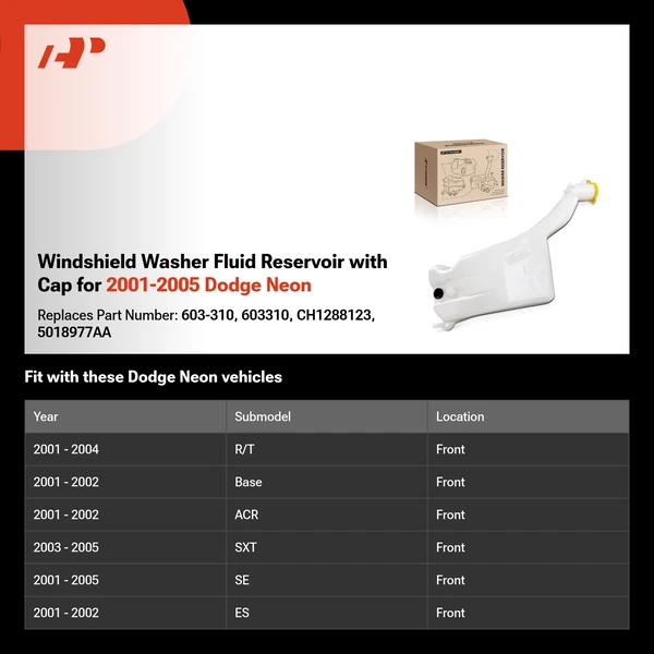 Windshield Washer Fluid Reservoir with Cap for 2001-2005 Dodge Neon