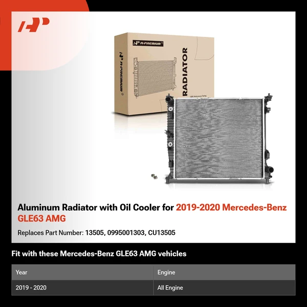 Aluminum Radiator with Oil Cooler for 2019-2020 Mercedes-Benz GLE63 AMG