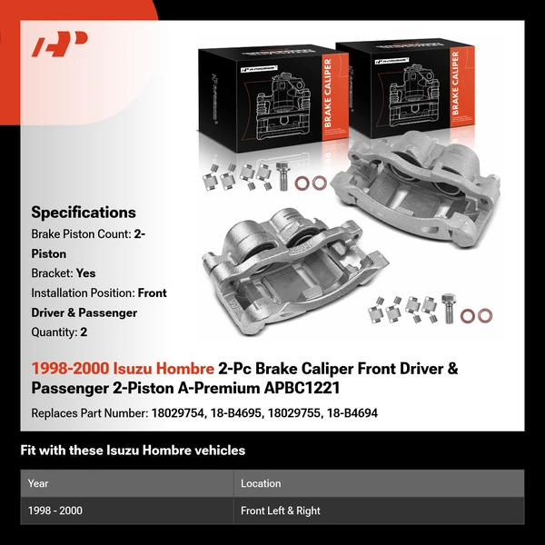 1998-2000 Isuzu Hombre 2-Pc Brake Caliper Front Driver & Passenger 2-Piston A-Premium APBC1221