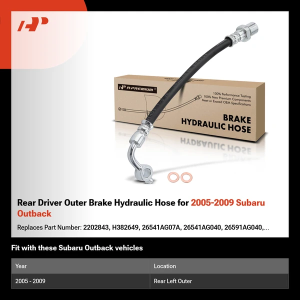 Rear Driver Outer Brake Hydraulic Hose for 2005-2009 Subaru Outback