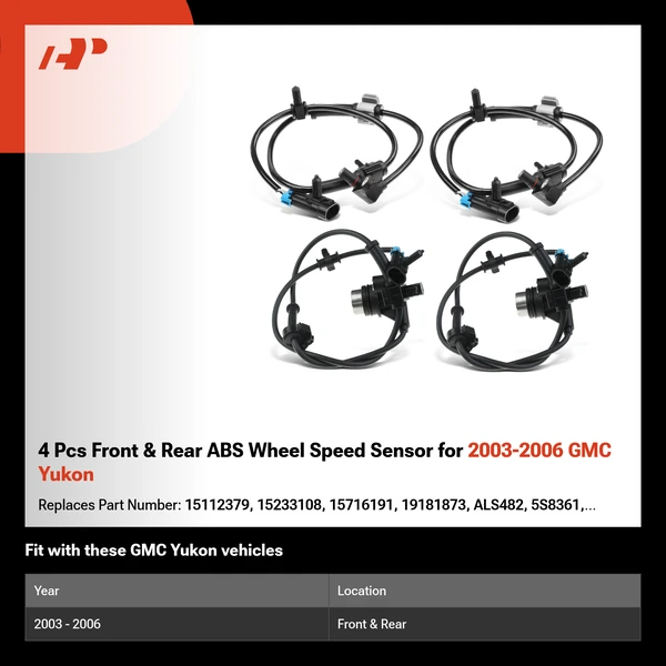 4 Pcs Front & Rear ABS Wheel Speed Sensor for 2003-2006 GMC Yukon