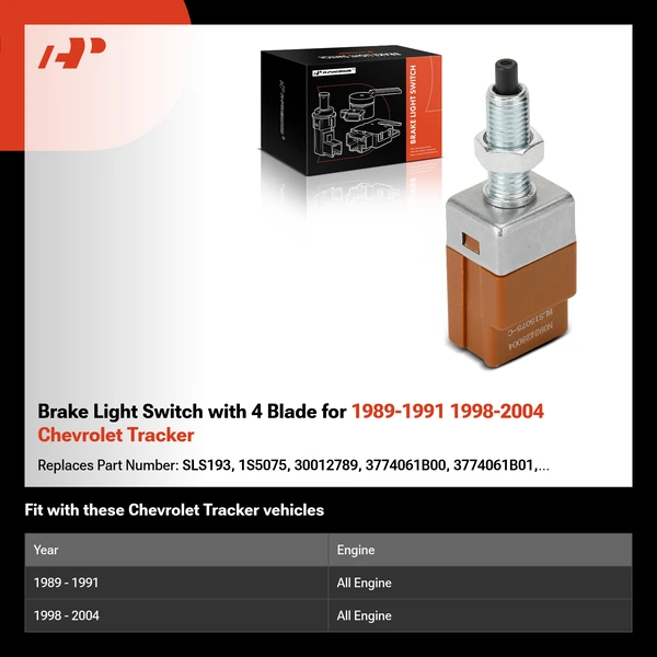 Brake Light Switch with 4 Blade for 1989-1991 1998-2004 Chevrolet Tracker