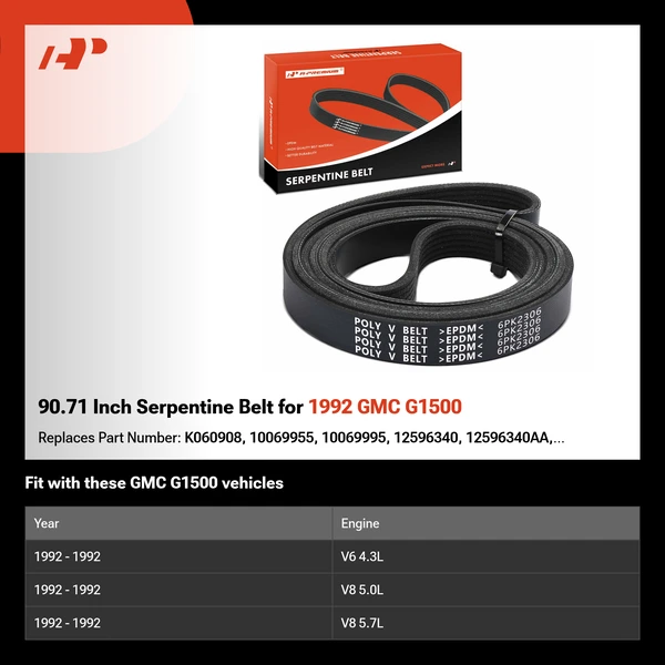 90.71 Inch Serpentine Belt for 1992 GMC G1500