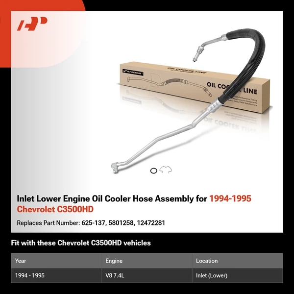 Inlet Lower Engine Oil Cooler Hose Assembly for 1994-1995 Chevrolet C3500HD