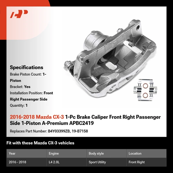 2016-2018 Mazda CX-3 1-Pc Brake Caliper Front Right Passenger Side 1-Piston A-Premium APBC2419