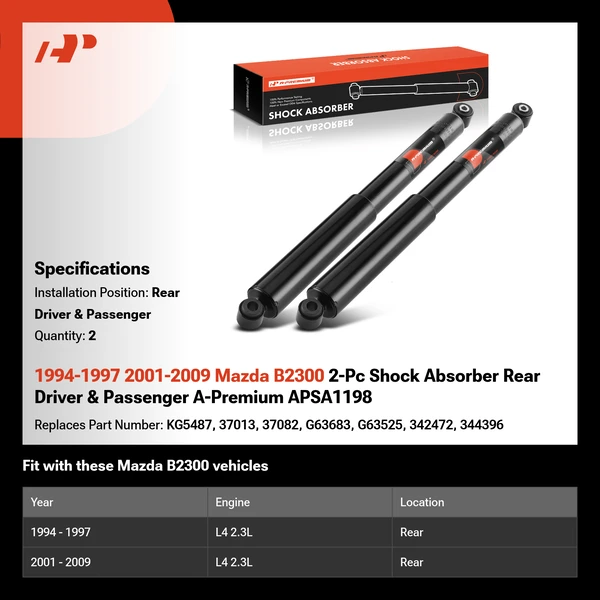 1994-1997 2001-2009 Mazda B2300 2-Pc Shock Absorber Rear Driver & Passenger A-Premium APSA1198