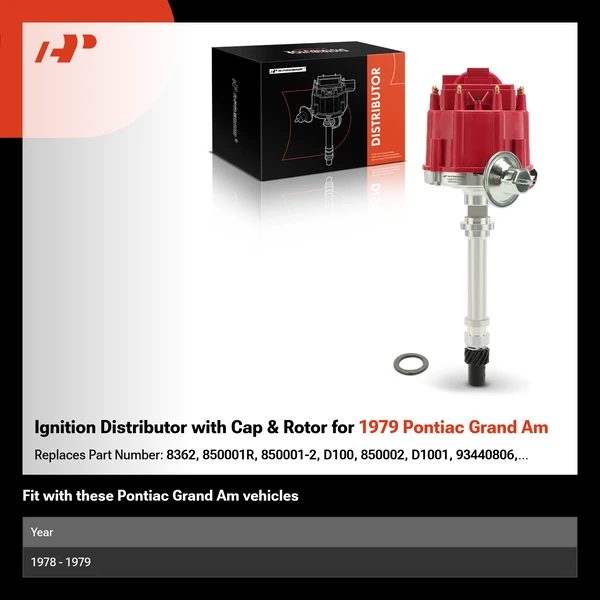 Ignition Distributor with Cap & Rotor for 1979 Pontiac Grand Am