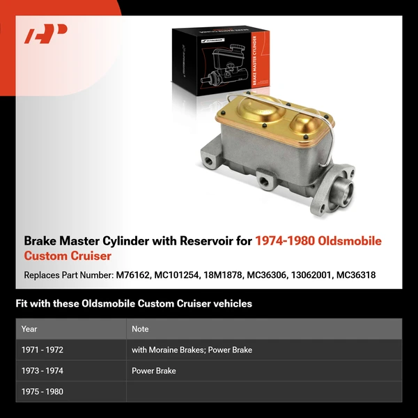 Brake Master Cylinder with Reservoir for 1974-1980 Oldsmobile Custom Cruiser