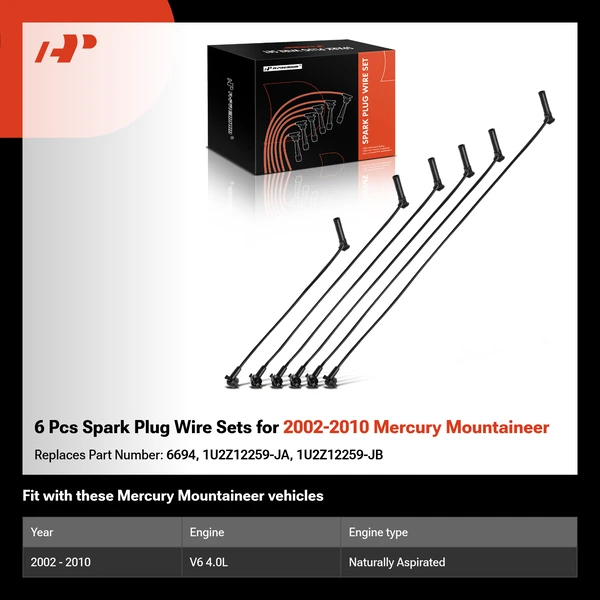6 Pcs Spark Plug Wire Sets for 2002-2010 Mercury Mountaineer
