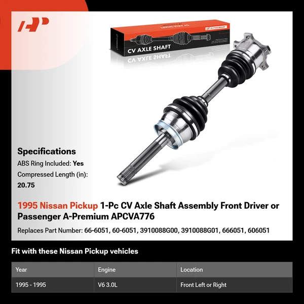 1995 Nissan Pickup 1-Pc CV Axle Shaft Assembly Front Driver or Passenger A-Premium APCVA776