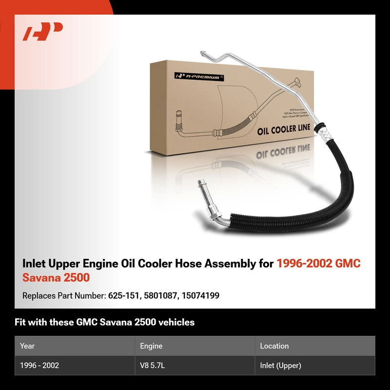 Inlet Upper Engine Oil Cooler Hose Assembly for 1996-2002 GMC Savana 2500