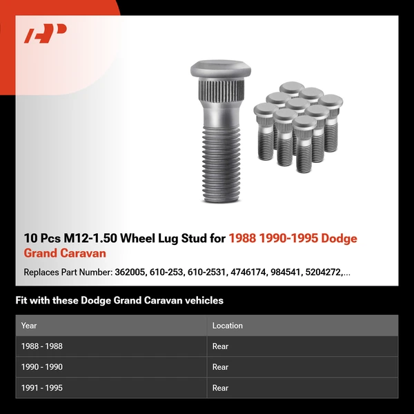 10 Pcs M12-1.50 Wheel Lug Stud for 1988 1990-1995 Dodge Grand Caravan