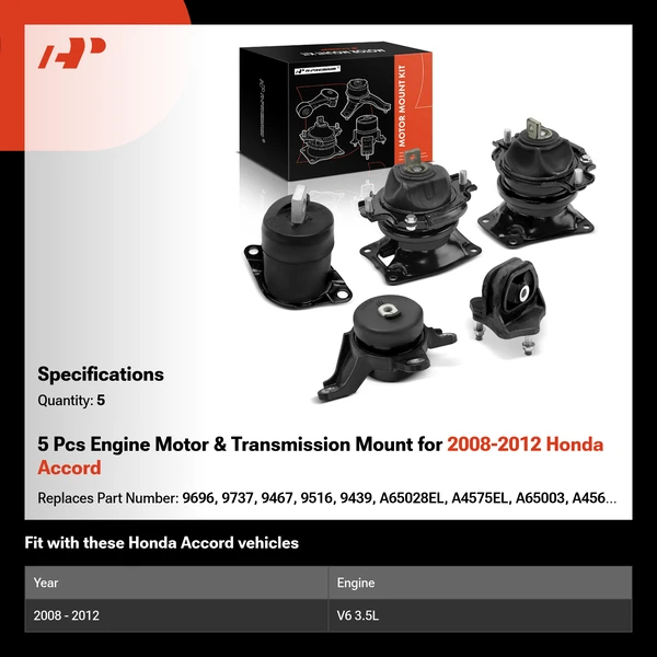 5 Pcs Engine Motor & Transmission Mount for 2008-2012 Honda Accord
