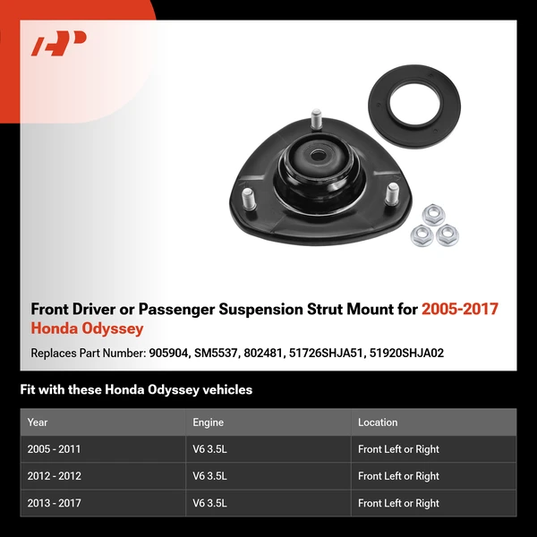 Front Driver or Passenger Suspension Strut Mount for 2005-2017 Honda Odyssey