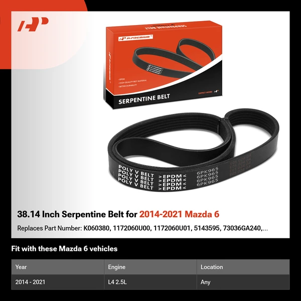 38.14 Inch Serpentine Belt for 2014-2021 Mazda 6