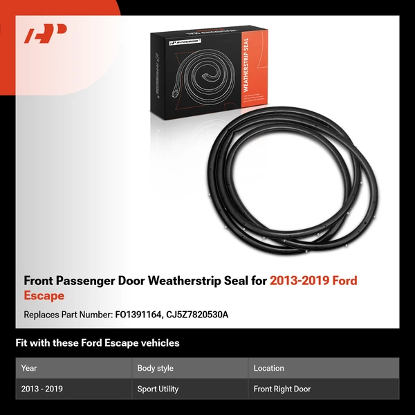 Front Passenger Door Weatherstrip Seal for 2013-2019 Ford Escape