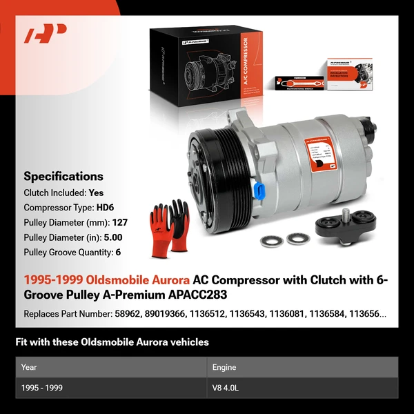 1995-1999 Oldsmobile Aurora AC Compressor with Clutch with 6-Groove Pulley A-Premium APACC283