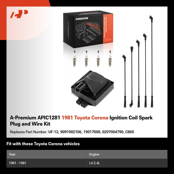 A-Premium APIC1281 1981 Toyota Corona Ignition Coil Spark Plug and Wire Kit
