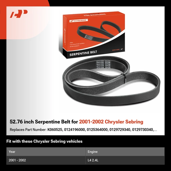 52.76 inch Serpentine Belt for 2001-2002 Chrysler Sebring