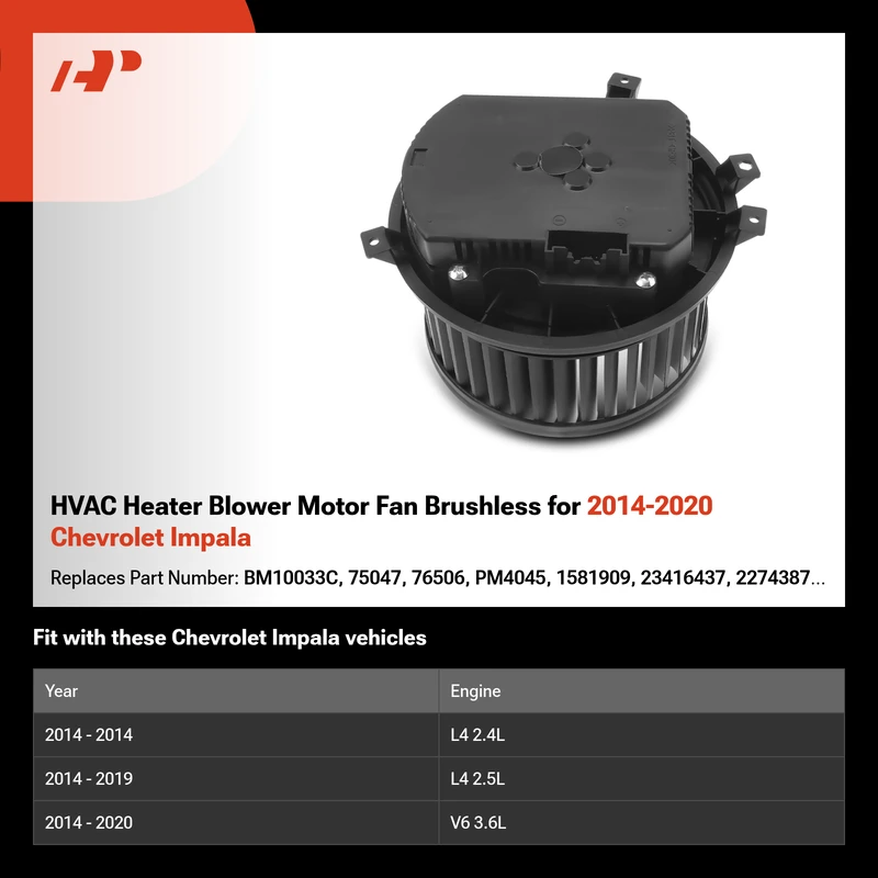 HVAC Heater Blower Motor Fan Brushless for 2014-2020 Chevrolet Impala