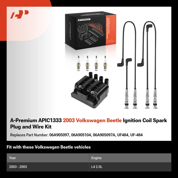 A-Premium APIC1333 2003 Volkswagen Beetle Ignition Coil Spark Plug and Wire Kit