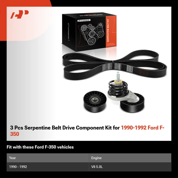 3 Pcs Serpentine Belt Drive Component Kit for 1990-1992 Ford F-350
