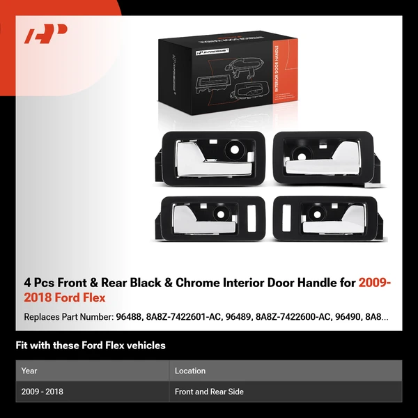 4 Pcs Front & Rear Black & Chrome Interior Door Handle for 2009-2018 Ford Flex