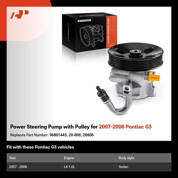Power Steering Pump with Pulley for 2007-2008 Pontiac G3